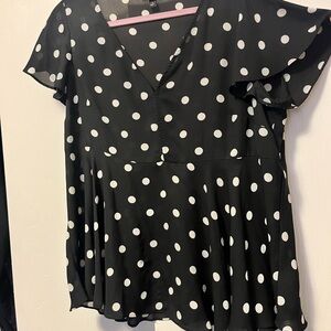 Torrid Black and White Polka Dot V-Neck Flutter Sleeve Top